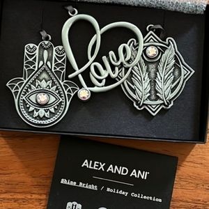 Alex and Ani Christmas Ornament Set of 3 Boxed Holiday with Swarovski Crystals|